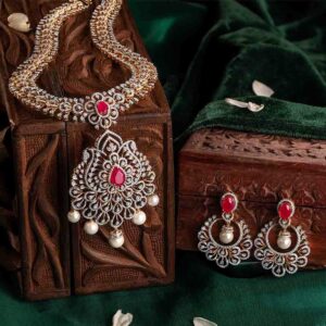 Bejewelled Paisley Motif Diamond Haram Necklace Set by Avara Jewels – Best Jewellery Brand in India